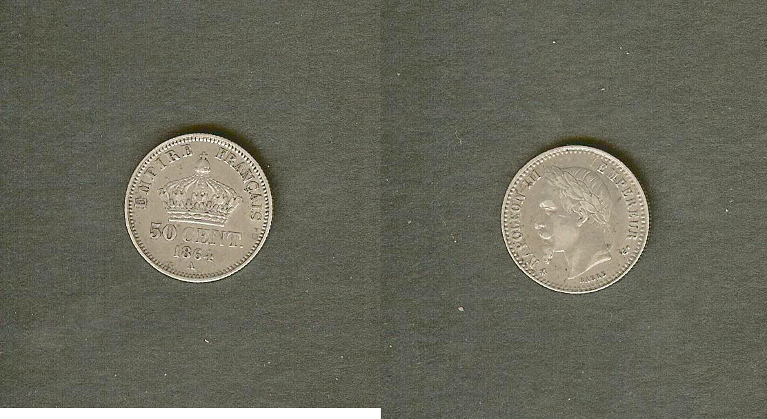 50 centimes Napoléon III, tête laurée 1864 Paris TTB+